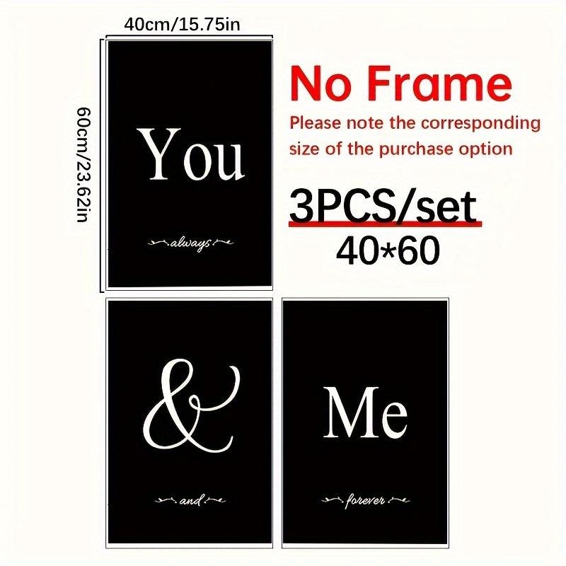 3Pcs Set You & Me Canvas Art Set - Modern Black White Word Prints - Heartfelt Wall Decor for Bedroom, Living Room, Corridor - Perfect Fall Gift, No Framed Poster Decoration