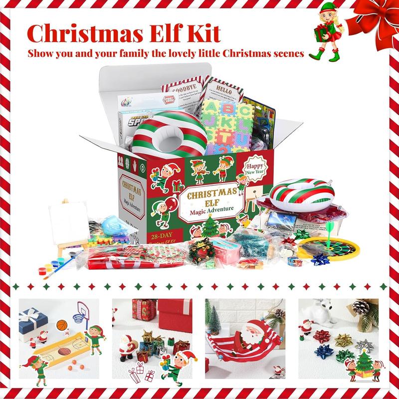 28 Day Christmas Elf Kit Adventure Christmas Countdown Elf Lovers Gifts for 2024, Elf Cards, Props and Accessories Box Boxes