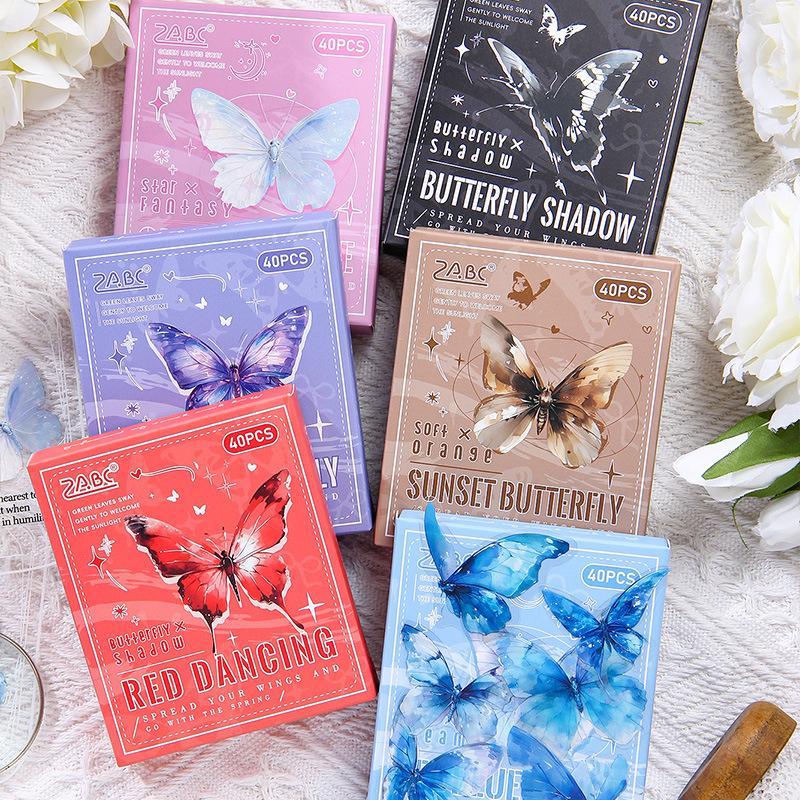 Butterfly Pattern Sticker, 40pcs set Waterproof Self Adhesive Decor Paper, Decor Sticker for Gift Greeting Card Water Bottle Laptop Phone