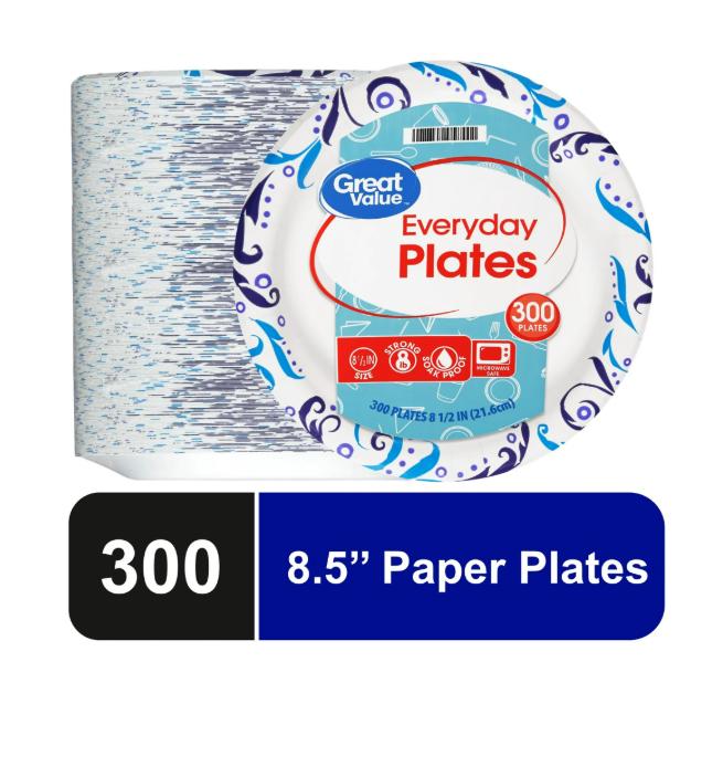 Great Value Everyday Disposable Paper Plates, 8.5