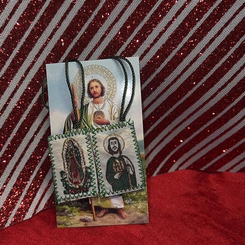 Religious Scapulars Decor Ornaments - Featuring Virgin of Guadalupe and St. Jude Thaddeus Images Gift