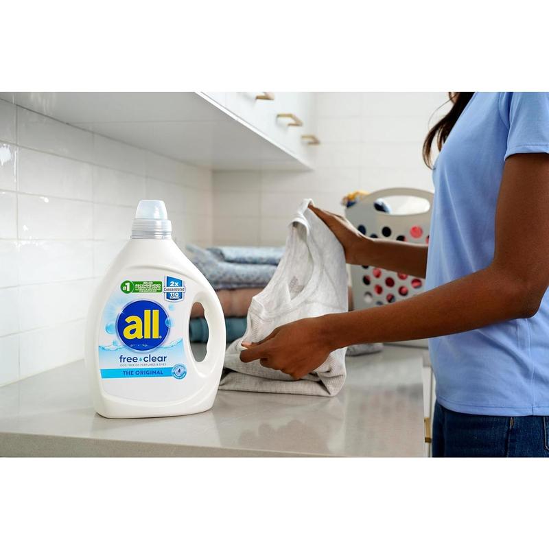 all Liquid Laundry Detergent, Free Clear for Sensitive Skin, Unscented and Hypoallergenic, 2X Concentrated, 110 Loads