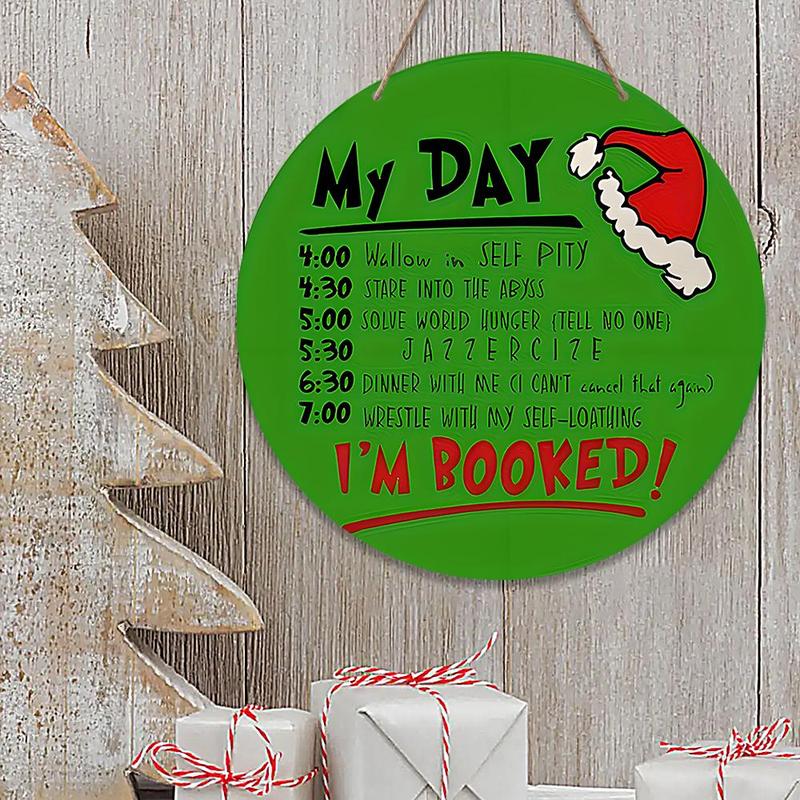 Wooden Christmas Themed Today Planner, Creative Christmas Hanging Ornament, Round Sign Wooden House Plate for Home Party Decoration