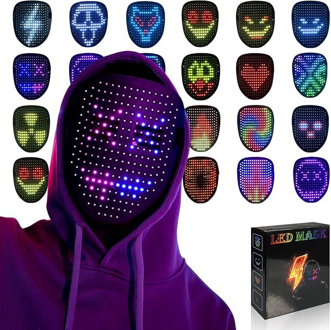 Customizable LED Mask with Gesture Sensing for Adults - Multicolor Face Change Halloween Costume Role-Playing Party and Cosplay Dance Accessories