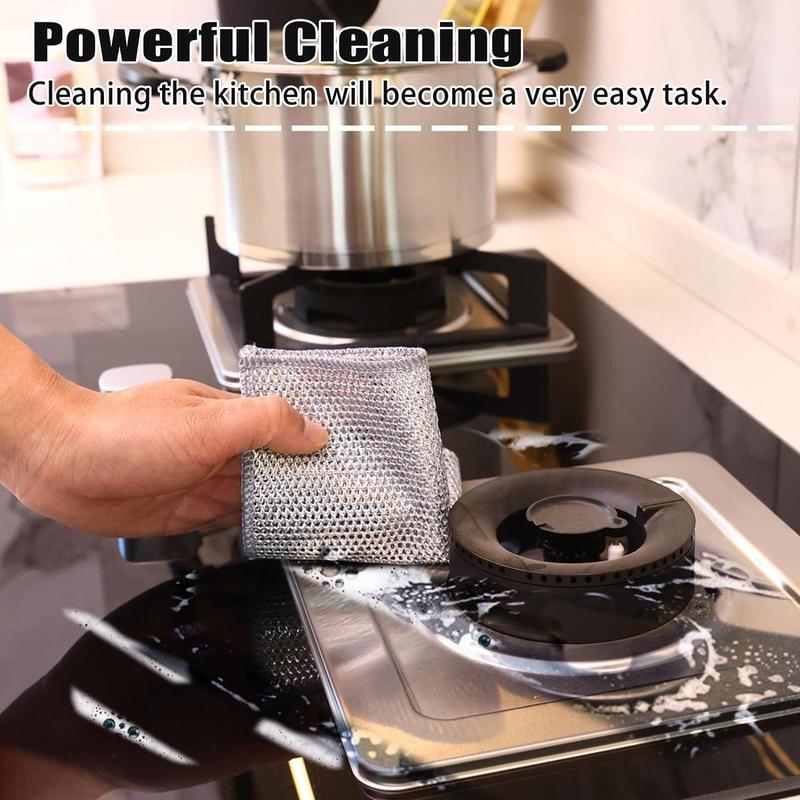 Double Layer Steel Wire Cleaning Cloth, Strong Cleaning Non-scratch Steel Wire Dishcloth, Suitable for Cookware, Sinks, Tableware, Cooker Tops