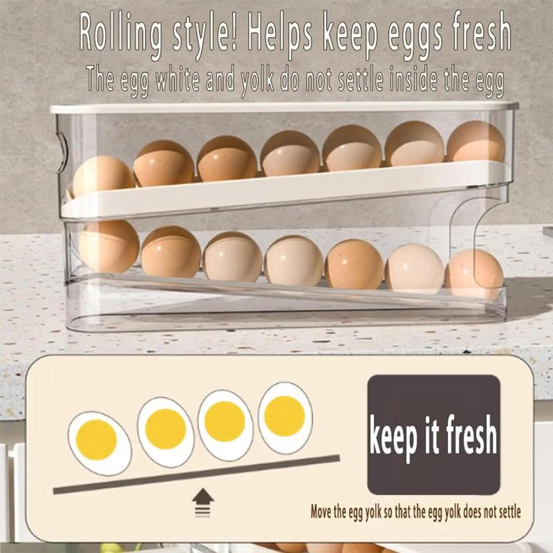 Clear Egg Storage Box, 2 Counts set Automatic Rolling Egg Holder, Space Saving Egg Organizer, Refrigerator Egg Tray, Household Kitchen Products