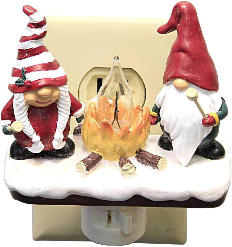 2024 Christmas Gnome Campfire Nightlight: Gnome Night Light Plug into Wall Cute Holiday Design - LED Faux Campfire Lamp Christmas Decoration for Bedroom Living Room Kids Room