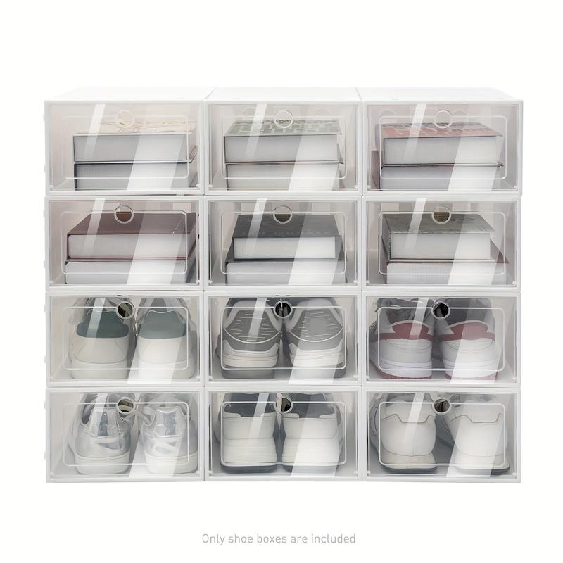 12  24 Pack Stackable Clear Plastic Shoe Storage Boxes Clamshell Shoebox Foldable Shoe Organizer Shoe Container With Round Holes