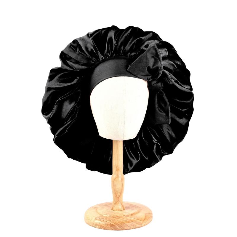 Silk Bonnet for Sleeping Women Satin Bonnet Hair Bonnet Night Sleep Cap Scarf wrap for Curly Hair with Tie Band Black