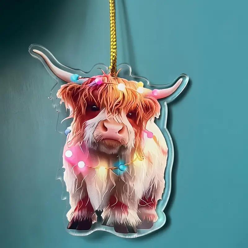 Highland Cow Design Ornament, 1 Count Cute Animal Shaped Hanging Decoration, Festive Decorations for Home Party & Car Decor