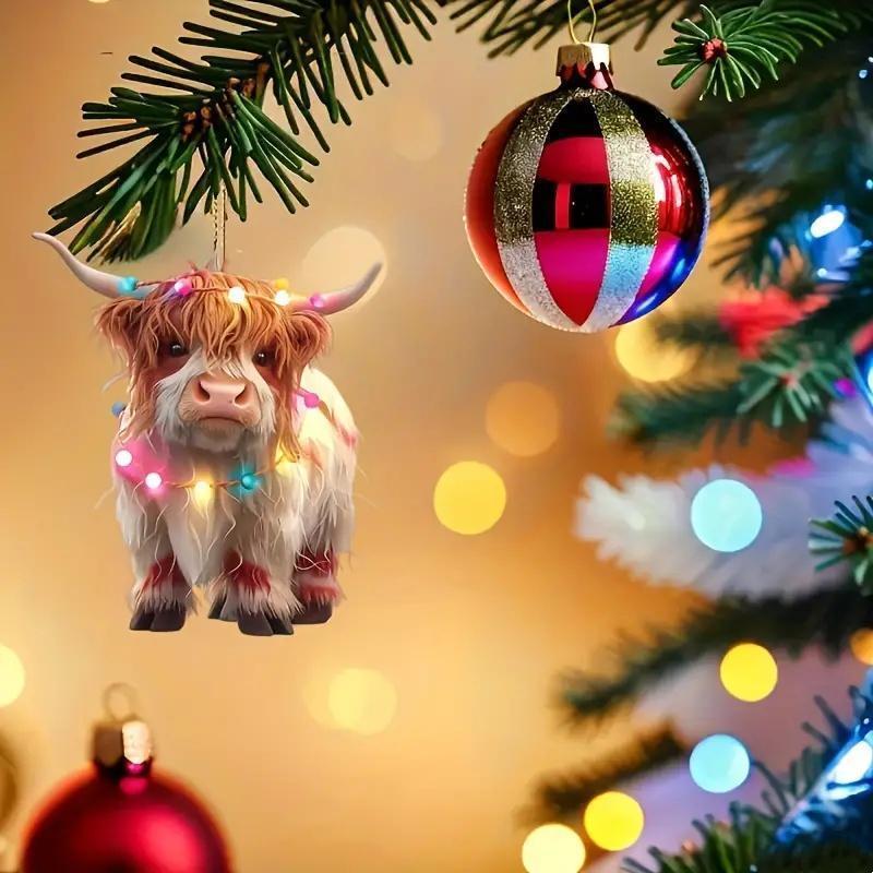 Highland Cow Design Ornament, 1 Count Cute Animal Shaped Hanging Decoration, Festive Decorations for Home Party & Car Decor