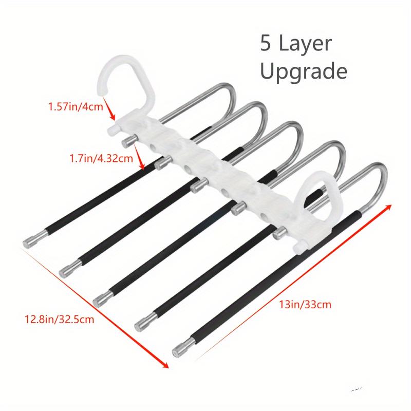 Space-Saving S-Type Pants Hanger - 9-Tier Non-Slip Organizer - Extra 5 Hooks for Jeans, Leggings, Trousers - Increases Closet Space by 80%