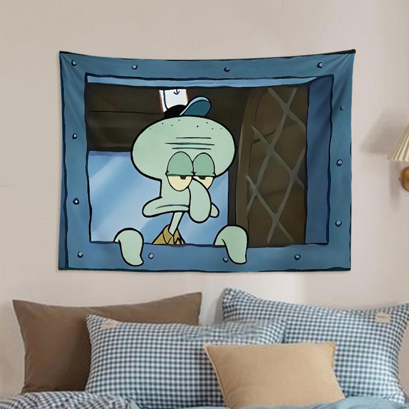 Cartoon Wall Hanging Sponge Bab Squidward Tapestry Flag for Halloween Decoration