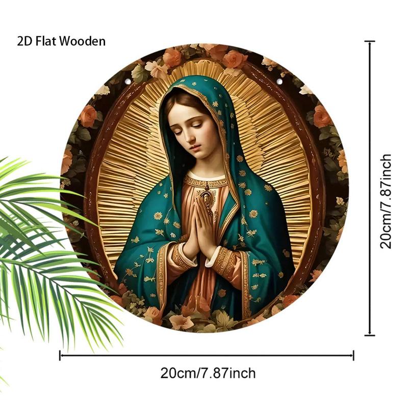 Our Lady Virgin Pray Wooden Round-shaped Hanging Wall Decor, 1 Count Traditional Festive Hanging Ornament, Hanging Decor for Holiday Party