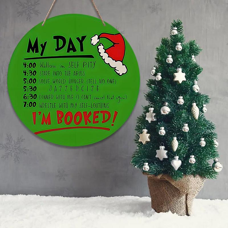 Wooden Christmas Themed Today Planner, Creative Christmas Hanging Ornament, Round Sign Wooden House Plate for Home Party Decoration