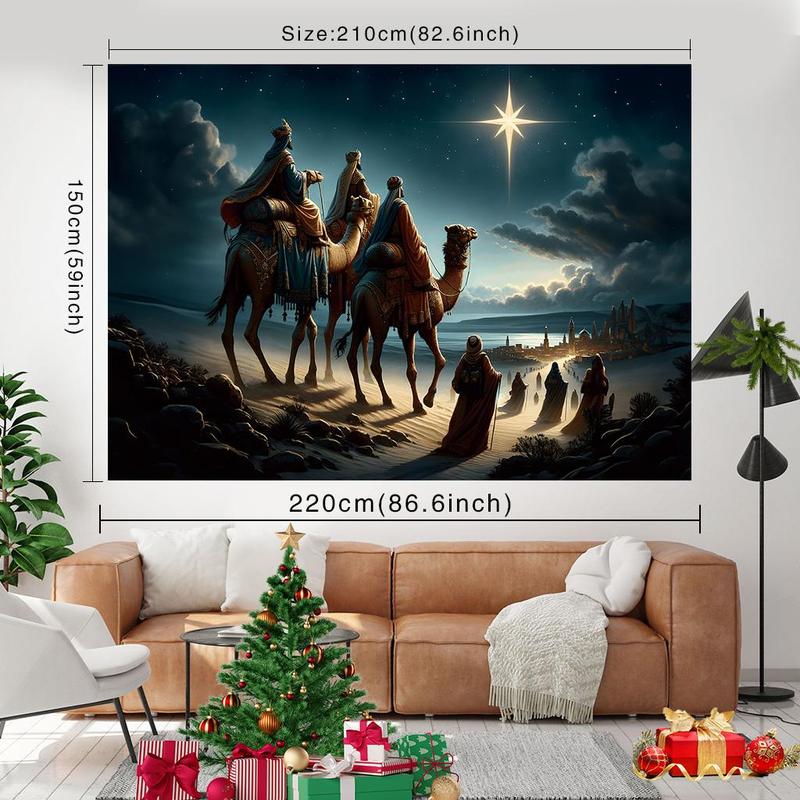 Nativity Themed Backdrop, 1 Count Christmas Camel & Three Wise Men Element Backdrop, Hanging Decor for Living Room Bedroom Dormitory