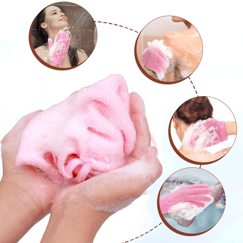 3-Pack Exfoliating Gloves Back Exfoliating Towel Back Washer for Shower Back Scrubber for Shower Skin Washcloth Body Exfoliator Set for Women Men, Pink