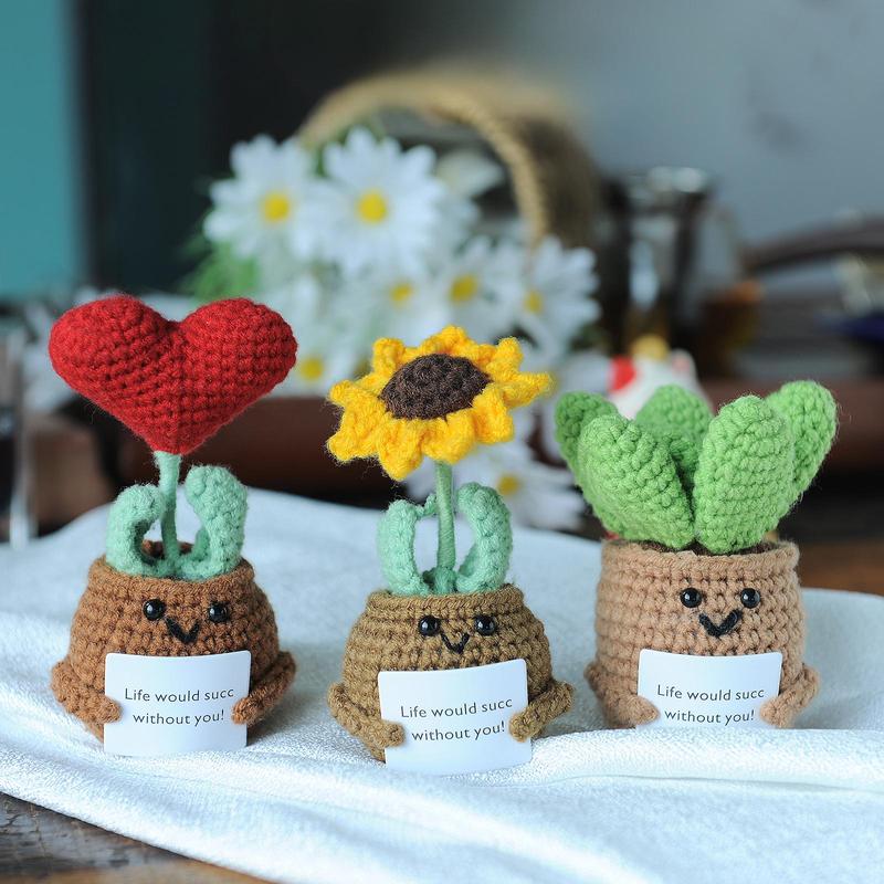 Christmas Room Decor Mini Artificial Crochet Potted Plant Decoration, Cute Creative Handmade Decorative Potted Plant, Room Decor, Home Decor, Home Ornaments, Dorm Essentials, Gifts for Girlfriend, Fall Porch Decor