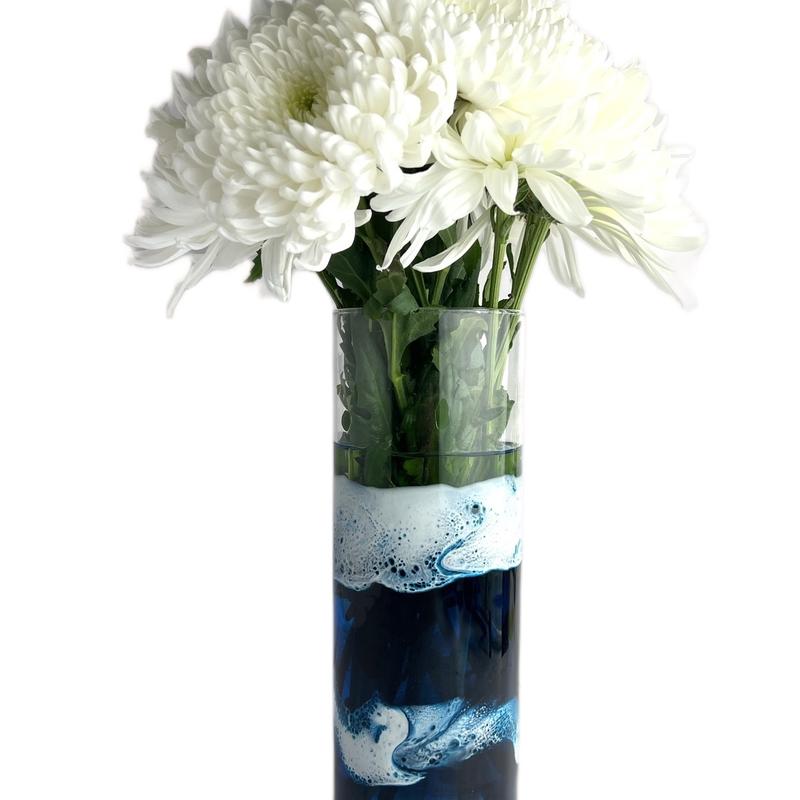 10 inch tall glass vase ocean inspired painted with resin Decor Decorative Flower Gift Transparent Ornaments