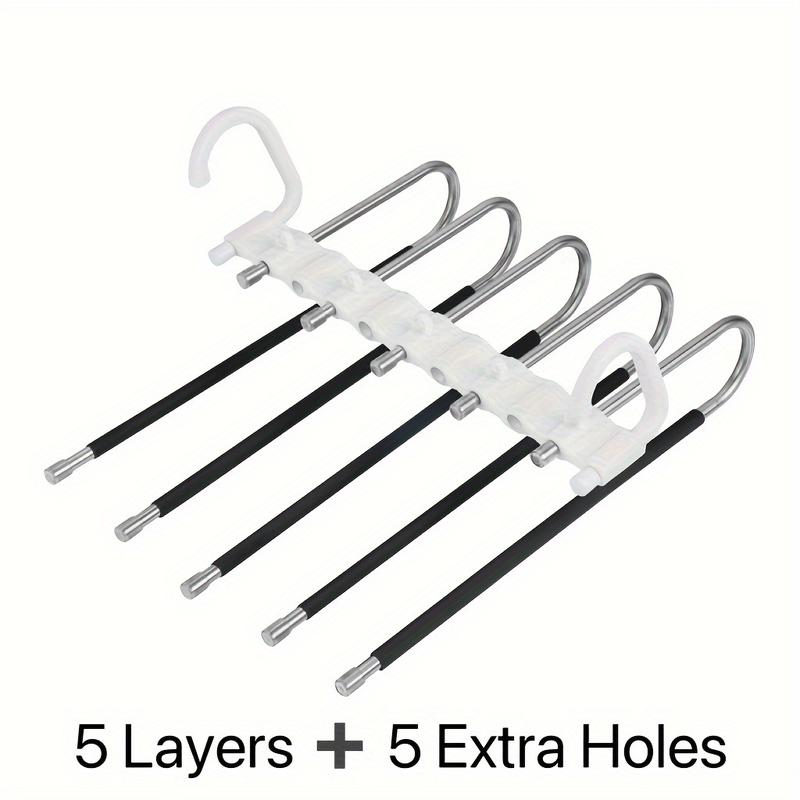 Space-Saving S-Type Pants Hanger - 9-Tier Non-Slip Organizer - Extra 5 Hooks for Jeans, Leggings, Trousers - Increases Closet Space by 80%