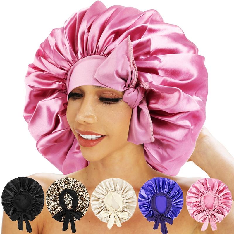 Silk Bonnet for Sleeping Women Satin Bonnet Hair Bonnet Night Sleep Cap Scarf wrap for Curly Hair with Tie Band Black