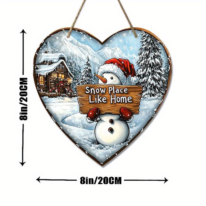 Snowman & Letter Pattern Wooden Hanging Sign, 1 Count Heart Shaped Hanging Decor, Wall Art for Home, Office, Front Door, Garden, Country Decoration