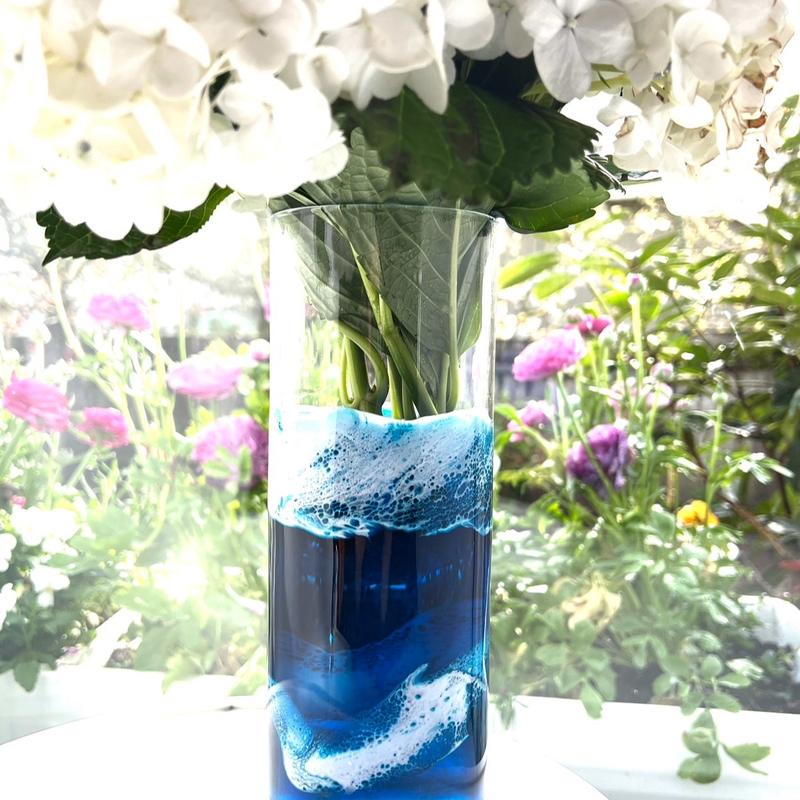 10 inch tall glass vase ocean inspired painted with resin Decor Decorative Flower Gift Transparent Ornaments