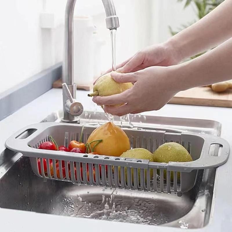 Kitchen Sink Drain Basket, 1 Count Retractable Plastic Vegetable Fruit Washing Basket with Handle, Kitchen Utensils & Gadgets for Home Dining Room Picnic