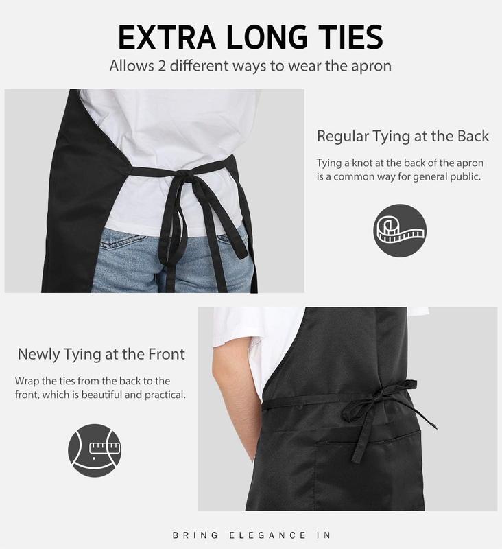 2 Pack Adjustable Bib Apron Waterdrop Resistant with 2 Pockets Cooking Kitchen Aprons for Women Men Chef, Black