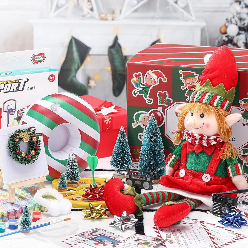 28 Day Christmas Elf Kit Adventure Christmas Countdown Elf Lovers Gifts for 2024, Elf Cards, Props and Accessories Box Boxes