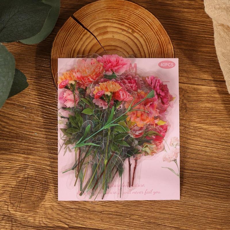 40pcs Set Flower Shaped Decorative Sticker, Self Adhesive Scrapbooking Decor Paper, Decor Sticker for Gift Greeting Card Water Bottle Laptop Phone