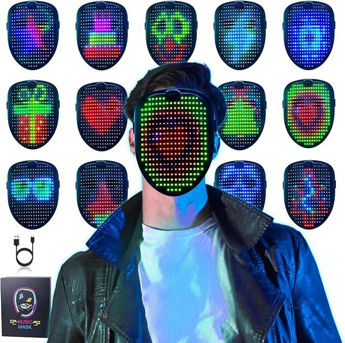 Customizable LED Mask with Gesture Sensing for Adults - Multicolor Face Change Halloween Costume Role-Playing Party and Cosplay Dance Accessories