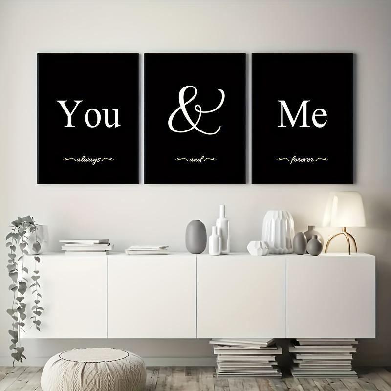 3Pcs Set You & Me Canvas Art Set - Modern Black White Word Prints - Heartfelt Wall Decor for Bedroom, Living Room, Corridor - Perfect Fall Gift, No Framed Poster Decoration