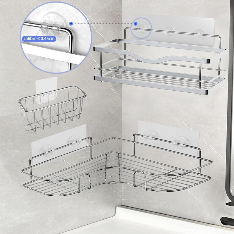 16-Pack Shower Caddy Adhesive Replacement, Transparent Adhesive Hooks Stickers, Strong Hook Strip for Shower Caddy Basket Shelf, Soap Holder, Bathroom Storage Racks and Kitchen Racks