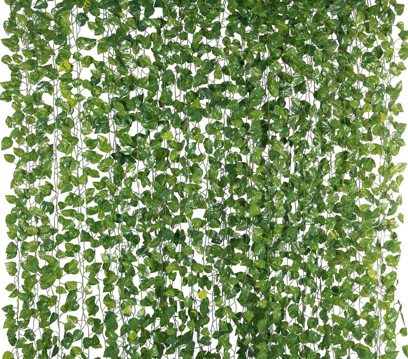 12 Pack Silk Artificial Ivy Vines Leaf Garland Plants Hanging Wedding Garland Fake Foliage Flowers Home Kitchen Garden Office Wedding Wall Decor