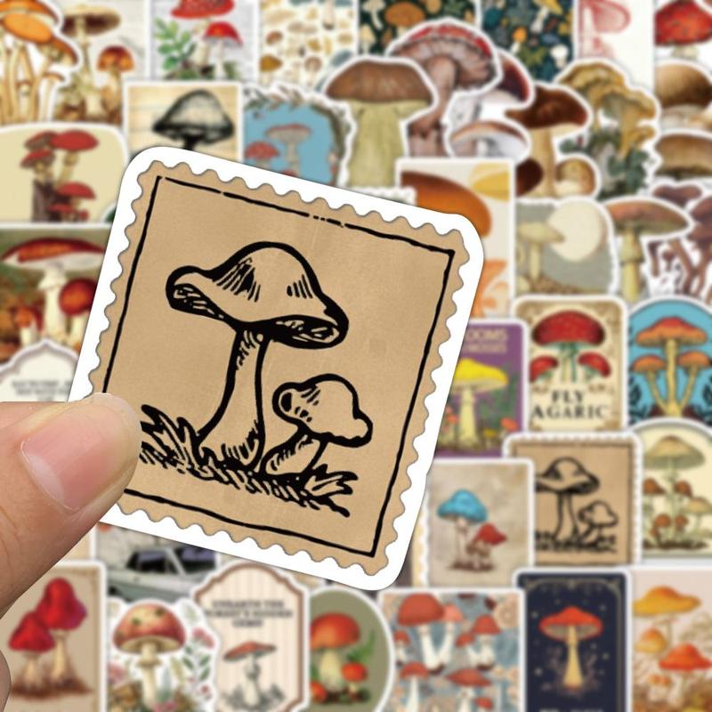 Vintage Mushroom Pattern Sticker, 50pcs set Creative Funny Self Adhesive Decorative Stickers, DIY Decals for Water Bottle, Laptop, Phone Case