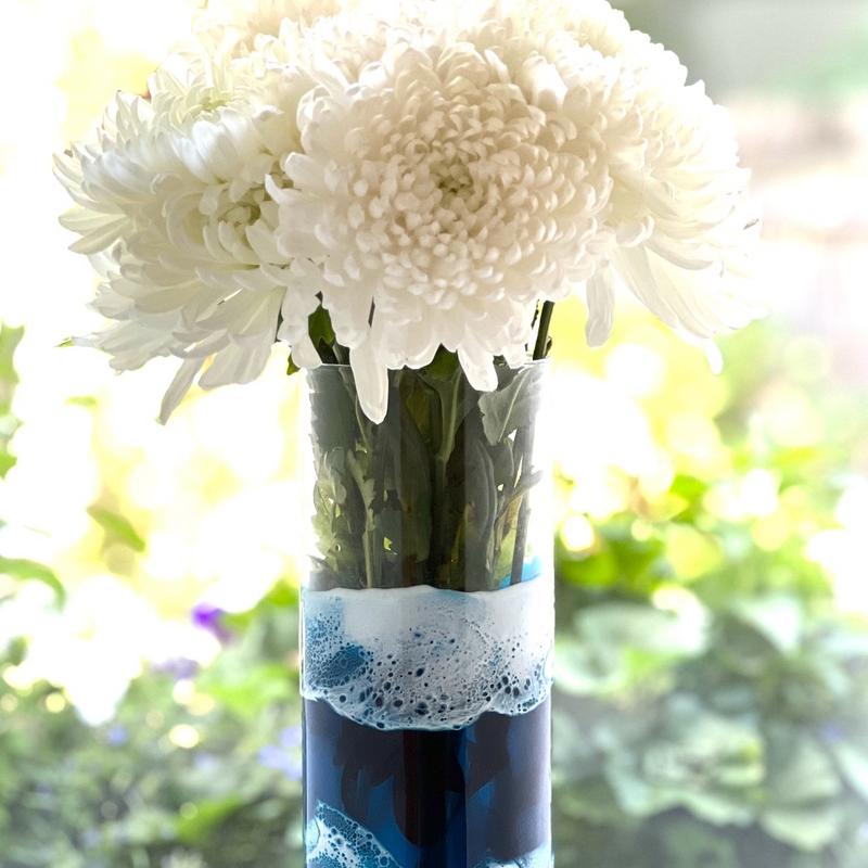 10 inch tall glass vase ocean inspired painted with resin Decor Decorative Flower Gift Transparent Ornaments