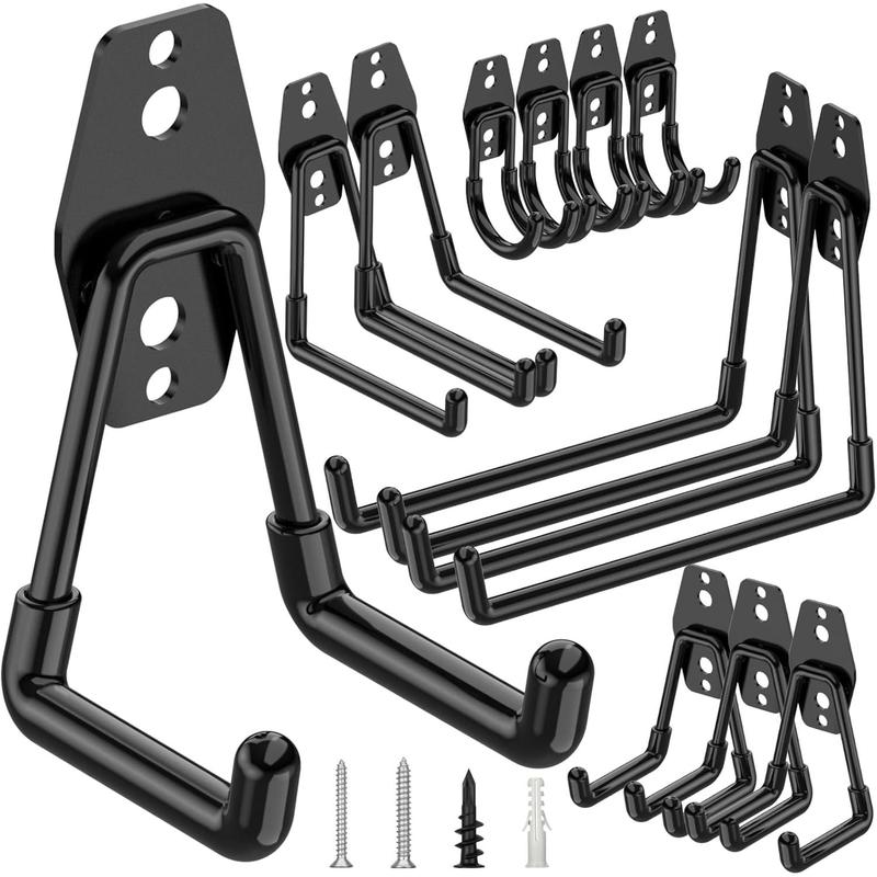 12 Pack Heavy Duty Garage Hooks, Steel Utility Wall Storage Hooks, Wall Mount Hanger Organizer for Ladders, Bikes, Tools, Bulky Items