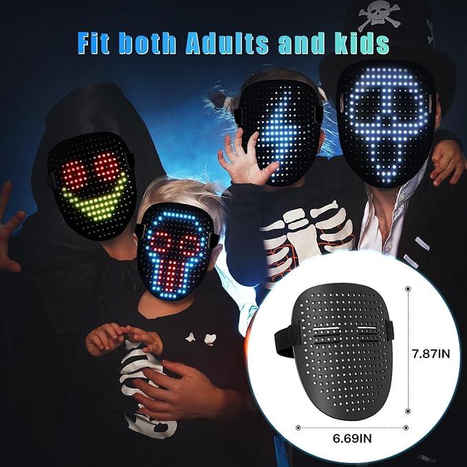 Customizable LED Mask with Gesture Sensing for Adults - Multicolor Face Change Halloween Costume Role-Playing Party and Cosplay Dance Accessories