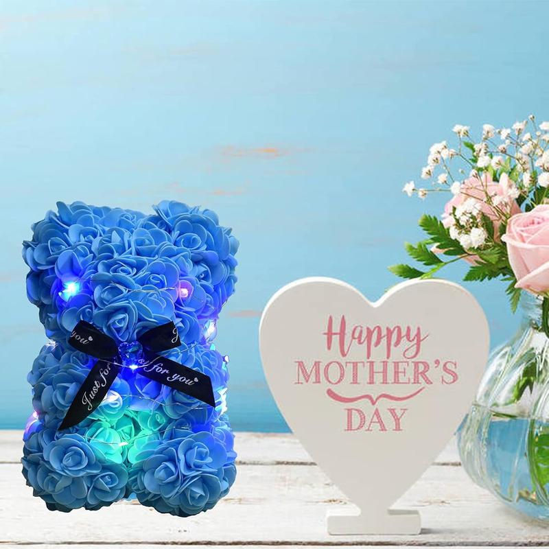 Rose Bear, Rose Teddy Bear, Rose Flower Bear for Valentine's Day, Christmas, Birthday Gifts for Her Mom Female Wife with Artificial Heart-Shaped  Rose Flower Bear