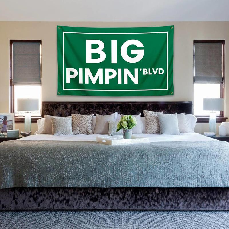 Big Pimpin'Blvd 3x5Ft Funny Quote Flag Banner UV Resistance Man Cave Wall Hangging for College Dorm Room Outdoor Parties Tapestry Decoration Hanging