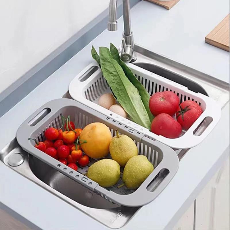 Kitchen Sink Drain Basket, 1 Count Retractable Plastic Vegetable Fruit Washing Basket with Handle, Kitchen Utensils & Gadgets for Home Dining Room Picnic