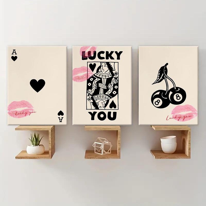 Wooden Framed Canvas Painting, 3 Counts set Lucky Card Pattern Wall Art, Fashion Art Wall Decor, Home Decoration Canvas Art Poster for Living Room, Bedroom, Wall Art Painting Room Decor, Christmas 2024 Ornament, Christmas Gift Ideas, Fine Art Wall Decor