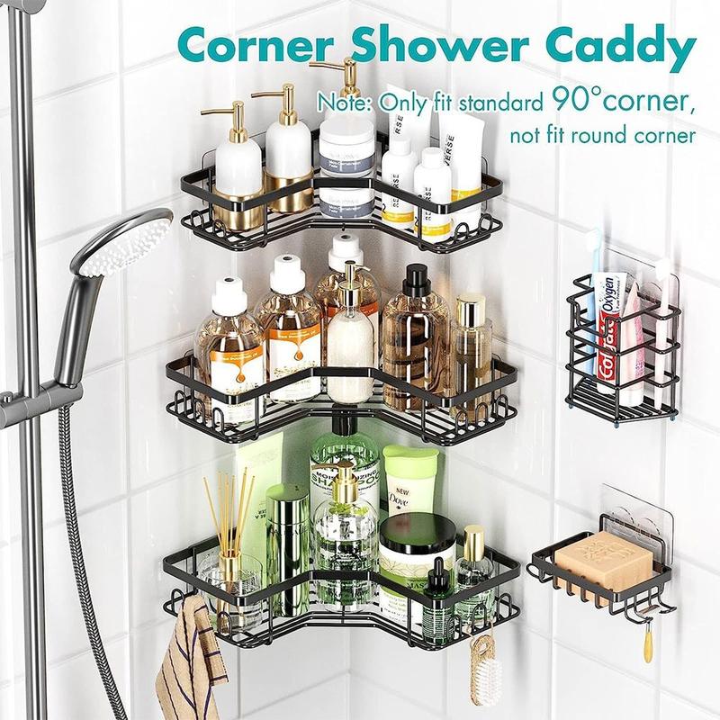 Five-Piece Set Shower Caddy Shelf, Bathroom Shower Organizer Rack For Holding Shampoo Soap, No Drilling Multifunctional Self Adhesive Black Bathroom Shelves Basket, Bathroom Toilet Essentials Adhesive Shower shelf organizer