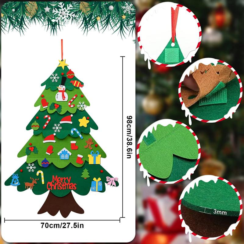 DIY Felt Christmas Tree Set 3.3 Ft with 32 Pieces Felt Christmas Tree Set with String Lights,Wall Christmas Tree, Decoration Ornaments Decor