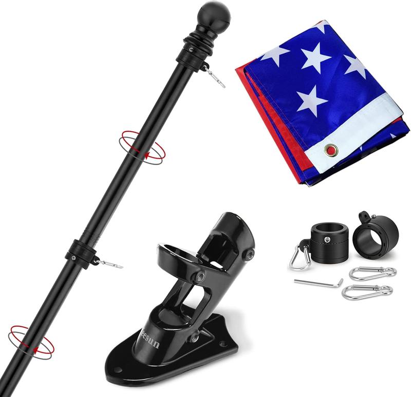 Yeesun Flag Pole for House with 3x5 American Flag, 6 FT Wall Mount Flag Pole with Bracket for Home Porch,Outdoor Deco,Banners(Black\White\Silver)