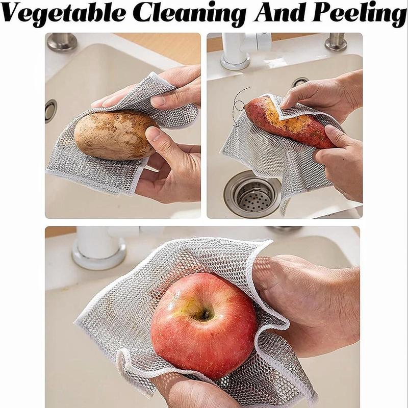 Stainless Steel Kitchen Cleaning Cloth, 5 10 Counts Non-stick Quick-drying Mesh Scrubber, Multifunctional Descaling Cleaning Cloth for Pots & Pans