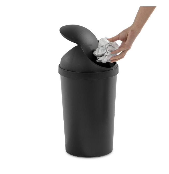 Sterili 3 Gallon Trash Can, Plastic Round Swing Top Bathroom Trash Can, Black