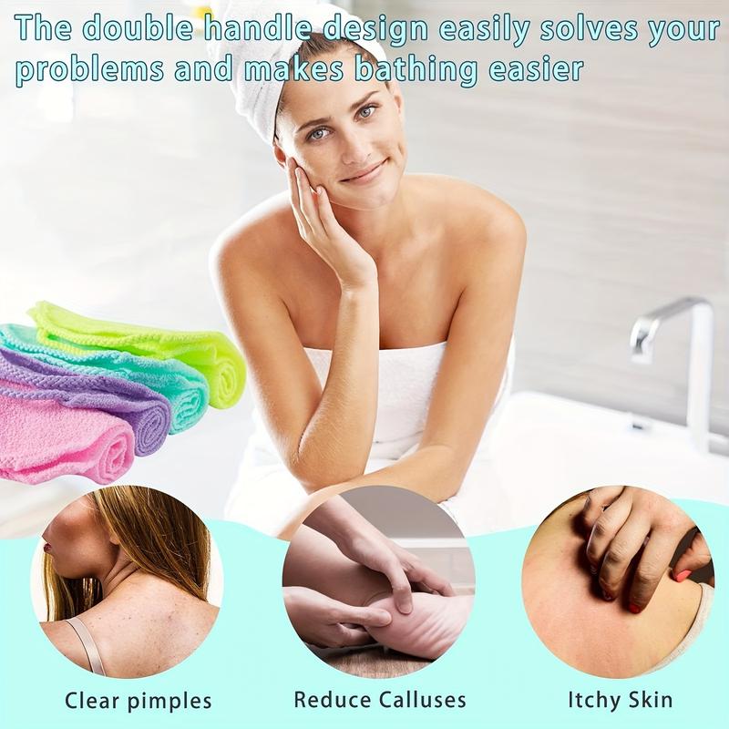 3-piece stretchable nylon exfoliating back washing gloves, double-layer body scrub cloth with handle, used for shower, skin cleaning, and massage, quick drying towels for men and women