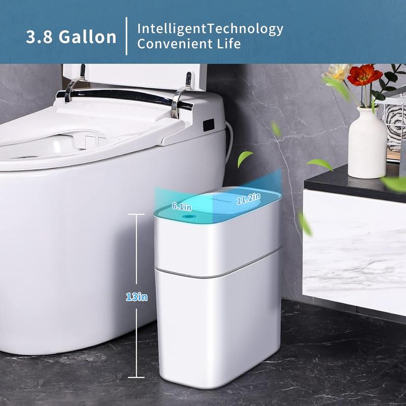 Touchless and Oder-prevention Motion Sensor Smart Bathroom Trash Can, White Water Proof and Pet Proof Auto Sealing Grarbage Bin for Office, Living Room, Kitchen JOYBOS